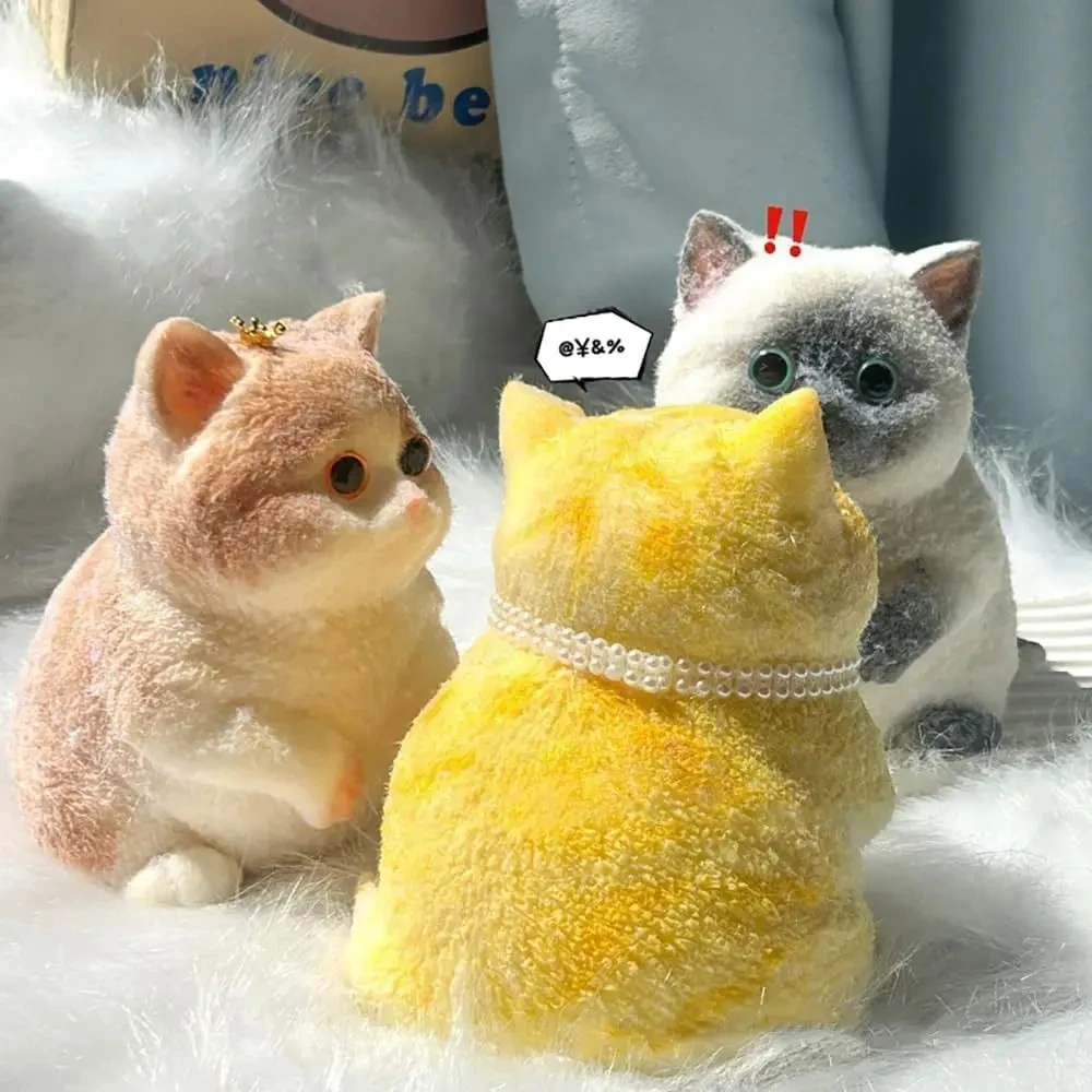 Cute Soft Waxy Extrusion Fat Cat Toy TPR Soft Simulation Animal Cat Pinching Ornaments Fidgety Decompression Flocking Action Toy