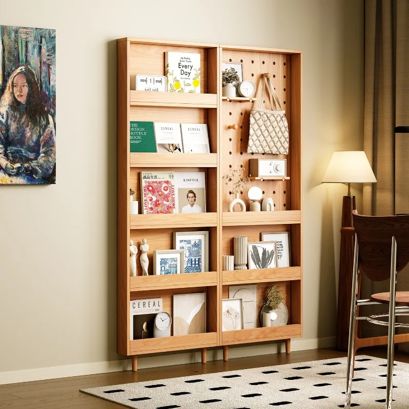 Solid wood door rear shelf ultra-thin hole board display extremely narrow children's picture book rack