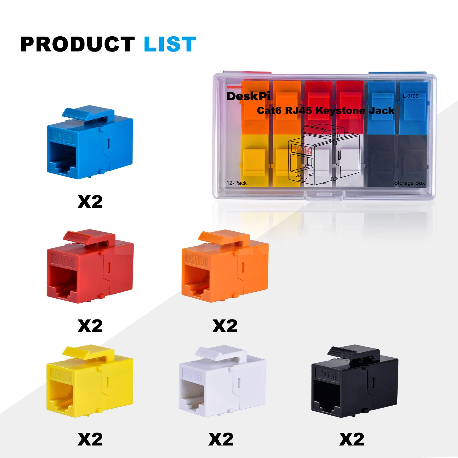 Accesorios DeskPi Rackmate Conectores Keystone Cat6A RJ45 de 12 puertos