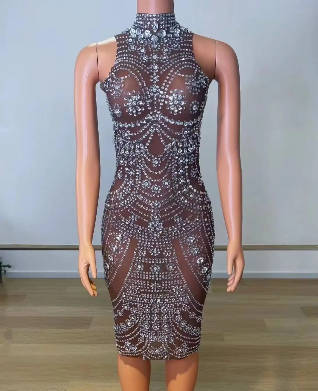 

Сексуальная и полупрозрачная сетка для певицы, эластичное платье с короткой юбкой и ягодицами Baa, женское платье для выступлений на сцене