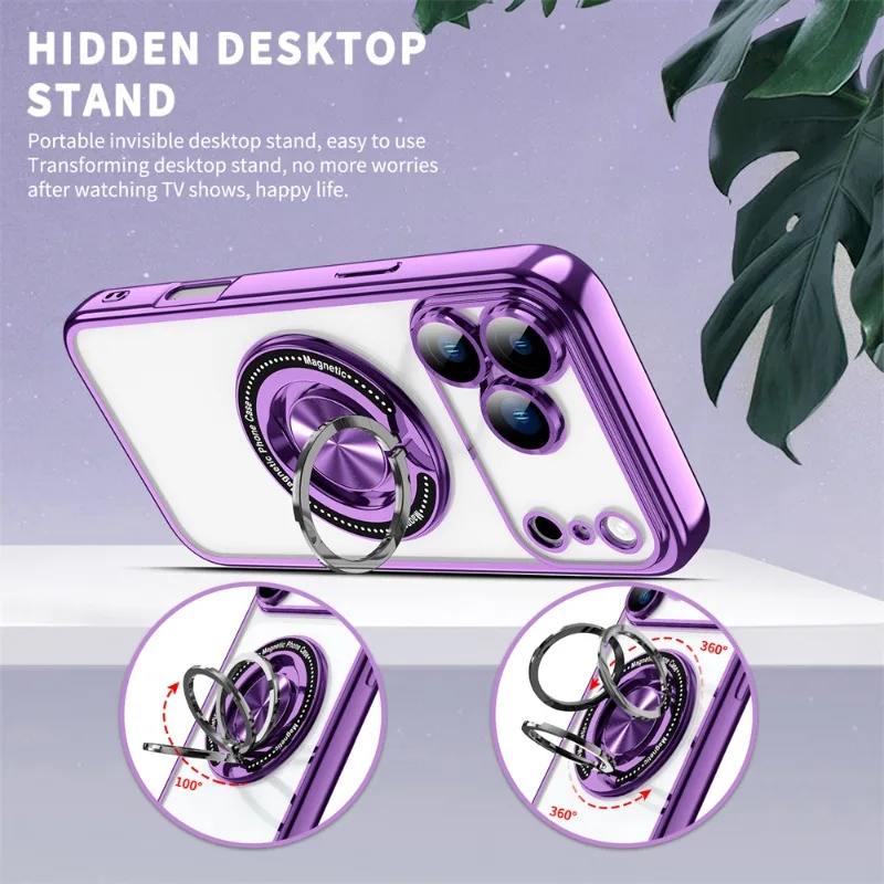 Coque de téléphone magnétique Magsafe avec Film d'objectif et support Invisible rotatif pour iPhone 17 Air 16e 16 15 14 Plus 13 12 11 Pro Max