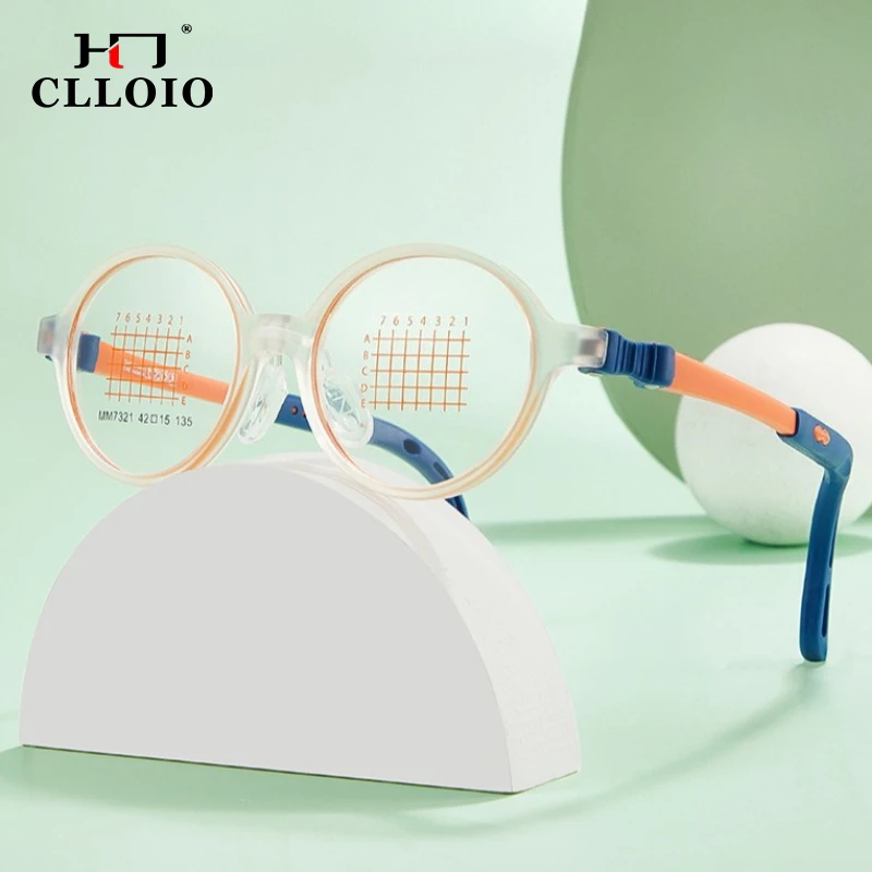 

CLLOIO Fashion Round Kids Myopia Learn Eyewear Adjustable Anti-slip Silicone Children Optical Frame Customizable Prescription