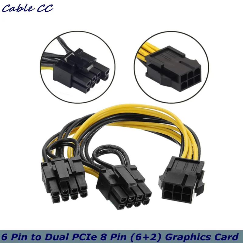 6Pin to Dual PCIe 8 Pin (6+2) Graphics Card PCI Express Power Adapter GPU VGA Y-Splitter Extension Mining Video Card Power Cable