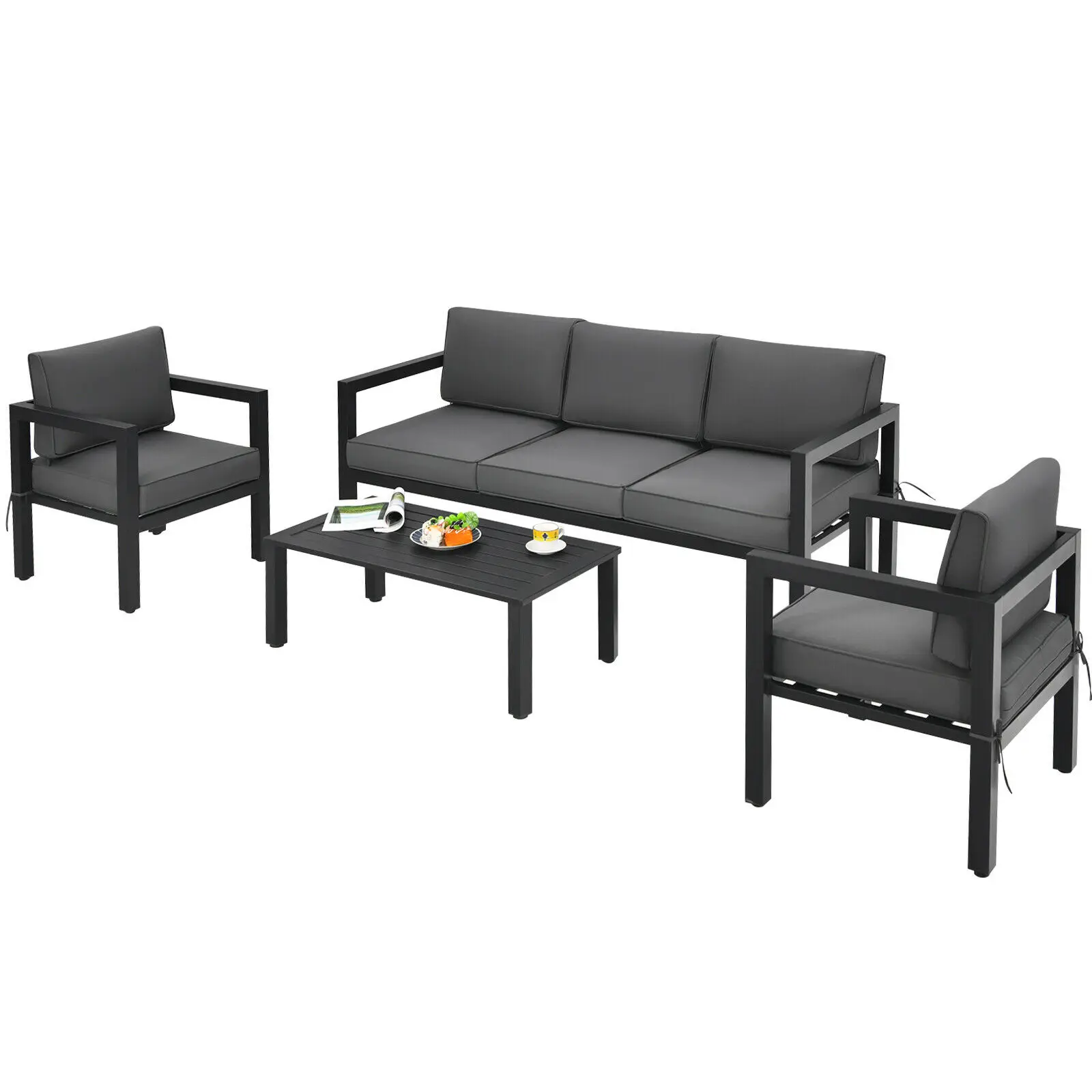 

Patiojoy 4-Piece Outdoor Patio Furniture Set Sectional Sofa Set Coffee Table NP10109WL-GR