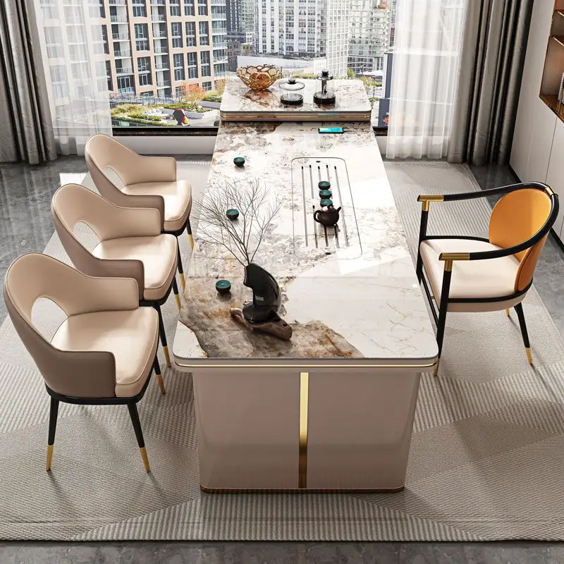High-end automatic integrated household kung fu office rock slab tea table and chair combination