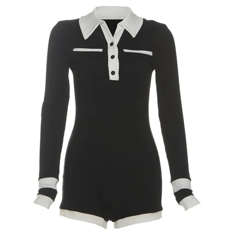 المرأة سبايس جيرل حفلة الشارع الشهير أسود أبيض اللون كتلة السروال القصير العميق الخامس الرقبة كم طويل مثير ارتداءها السراويل النمط الأمريكي