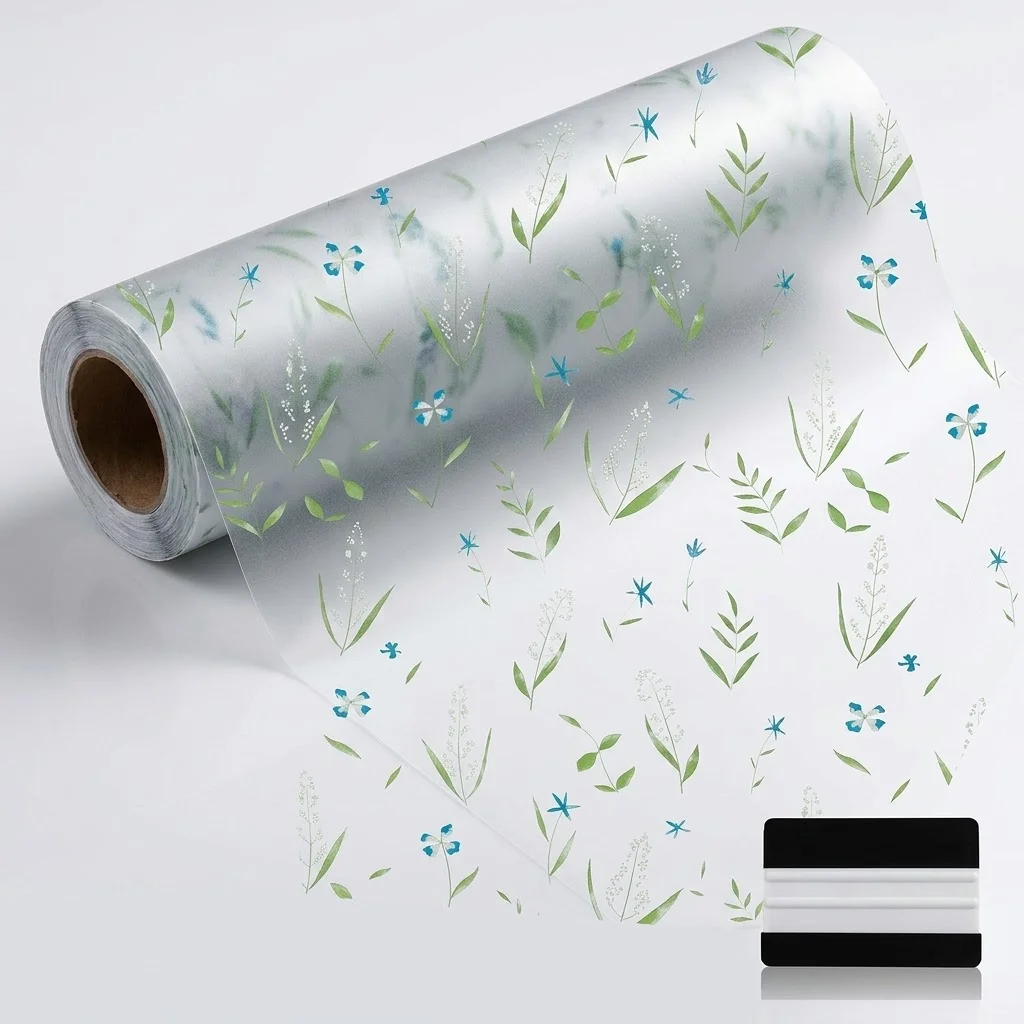 Frosted Botanical Self-Adhesive Window Film Privacy Protection Glass Sticker UV Protection 96% Waterproof Scratch-Resistant