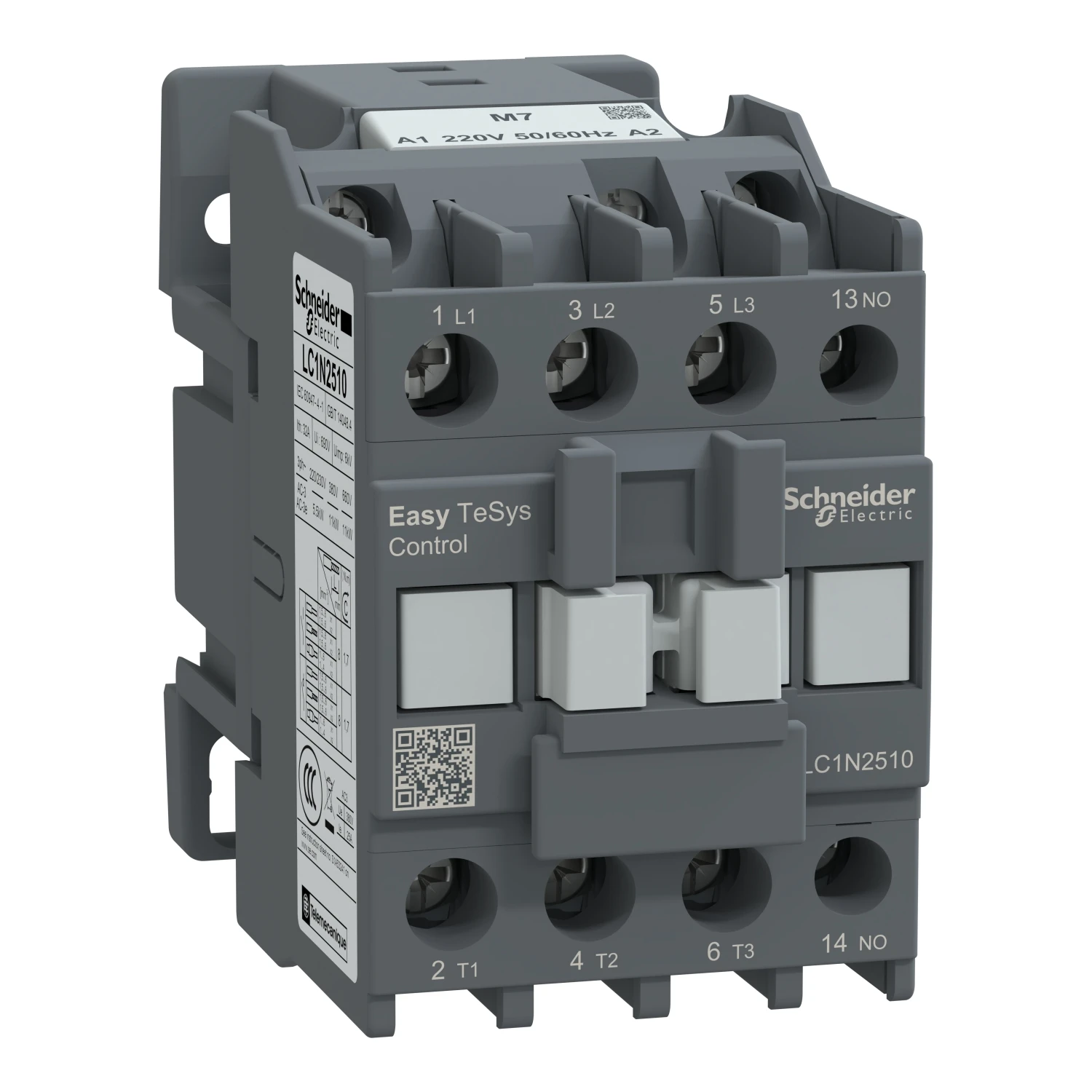 

LC1N2510M7N LC1-N2510M7N Easy TeSys Control 3P contactor (1NO) - AC-3 - = 440V 25A - 220V