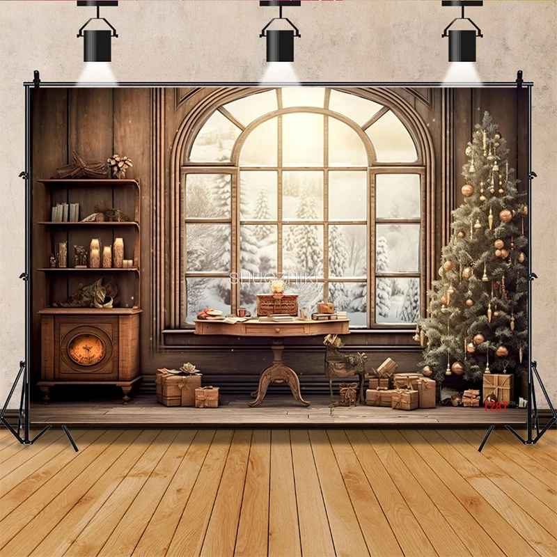 

SHUOZHIKE Christmas Day Fireplace Photography Backdrops New Year Candy Chimneys Snowflake Window Studio Background WW-45