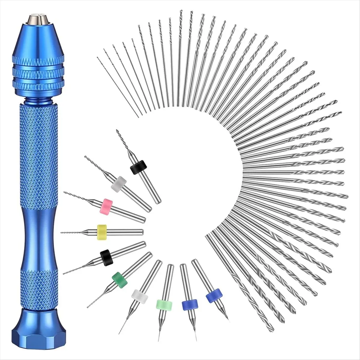 A20I 57PCS Hand Drill Bits Set, 46 Pcs Pin Vise Micro Twist Drills and 10 Pcs PCB Mini Cutting Bits for Resin Clay Craft