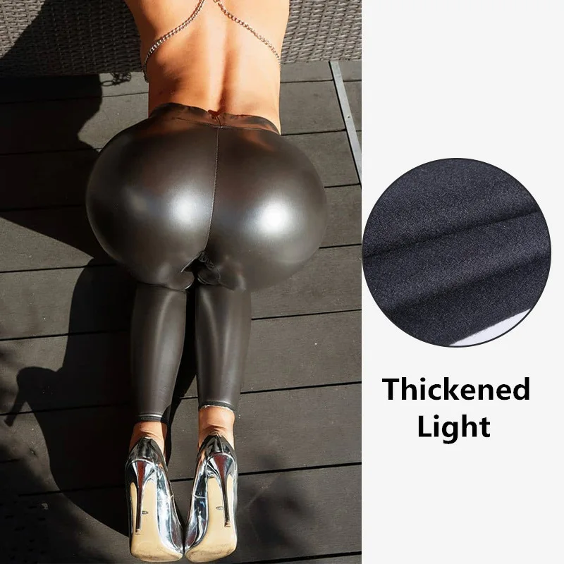 Anyongzu Women PU Leather Leggings Black 4