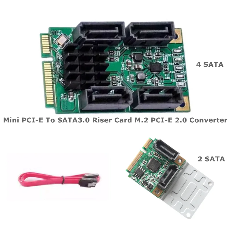 

Карта расширения Mini PCI-E к SATA3.0 Конвертер M.2 PCI-E 2.0 B+M Key Карта расширения 2/4 SATA 3.0 SSD Карта адаптера