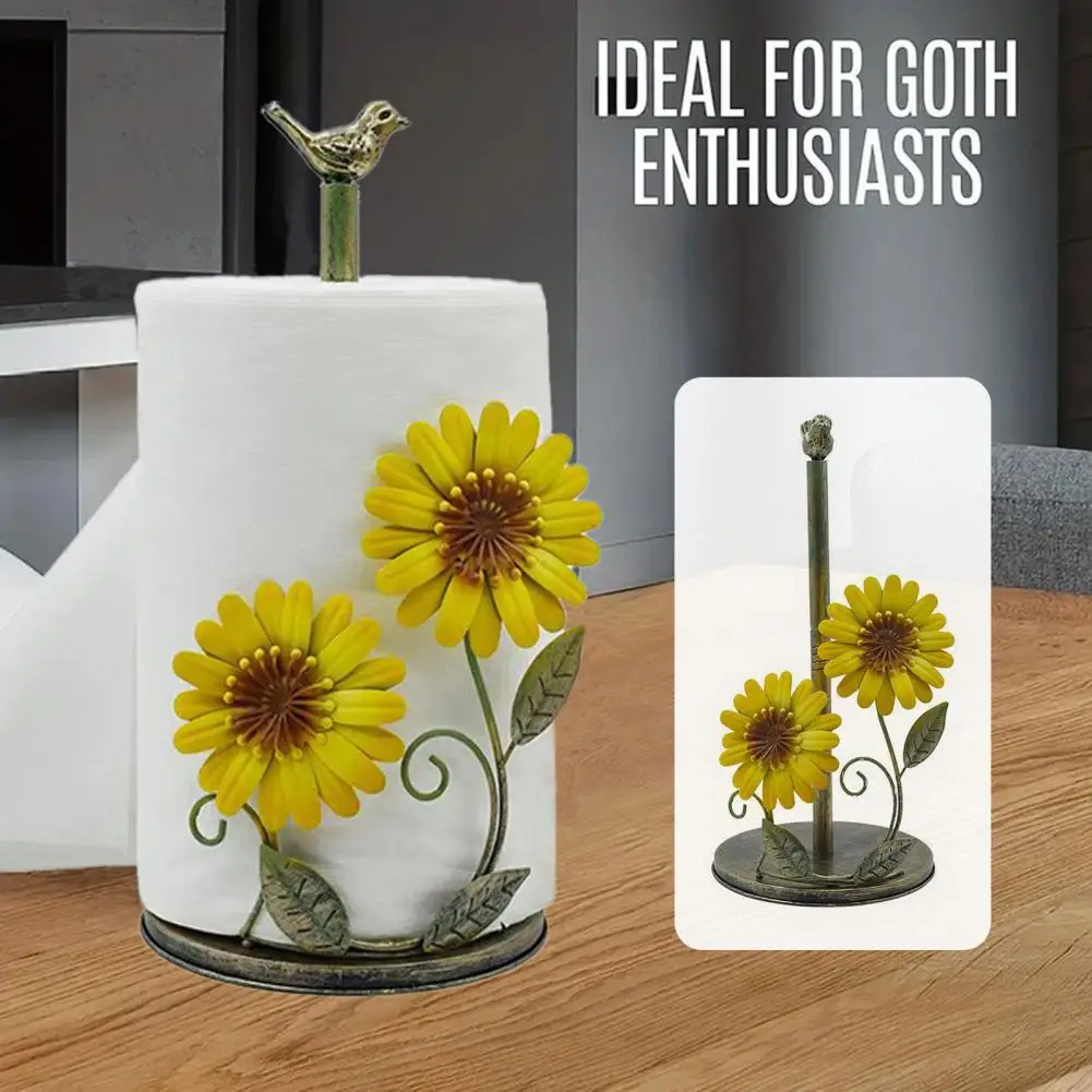 

Kitchen Paper Towel Rack Vertical No-Drill Paper Towel Stand with Weighted Base Sunflower Design Dispenser Home Decor