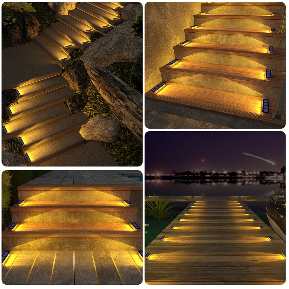 Luces de cubierta solares para exteriores, LED, impermeables, IP68, paso, acera, escalera, jardín, encendido/apagado automático, iluminación de entrada con energía Solar