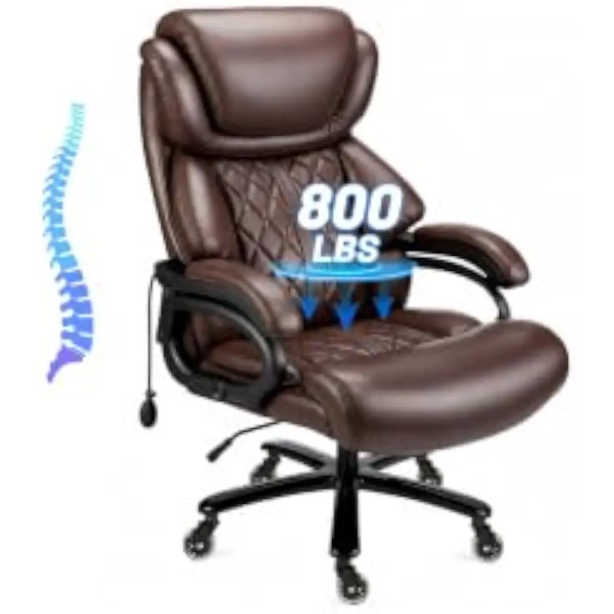 Heavy Duty Executive Office Chair for Big and Tall Users | 800 LB Capacity | High Back Ergonomic Design | Adjustable Pneumatic L
