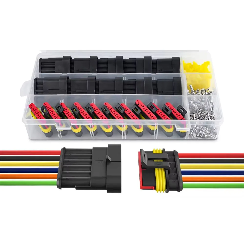 260PCS Waterproof Connectors 6 Way Automotive Connect Set 6 Pin Electrical Connector ‎Plug Male Female Terminal for Car Truck