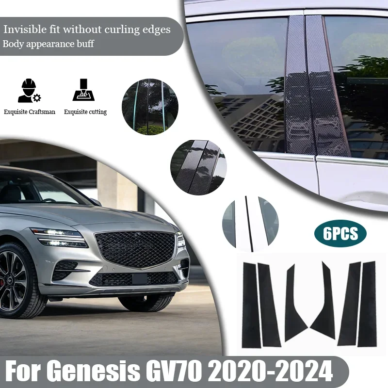 

6PCS Car Window Trim Covers For Genesis GV70 2020 2021 2022 2023 2024 B C Column Pillar Black Film Sticker Tools Accessories