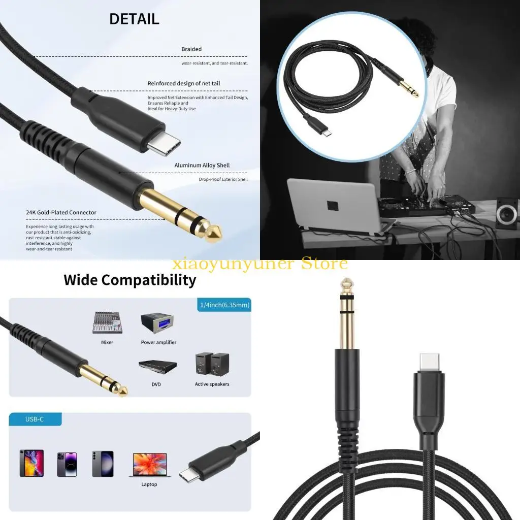 P9JB Electric Guitar Connection Wire Line USB C to 1/4inch TRS Recording Cable Line