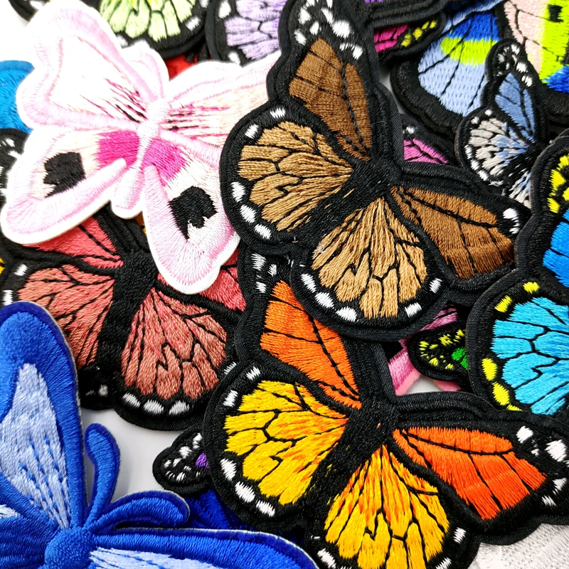 Butterfly Patch Embroidery Applique Ironing Sewing Supplies Decorative Badges For Clothing Accessories Yellow Red Green Pink