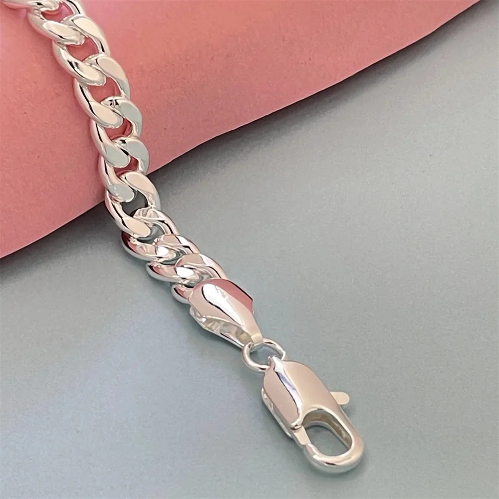 Bracelet en argent regardé 925 pour homme, chaîne cubaine latérale, bijoux de fiançailles, cadeau, 10mm, pouces