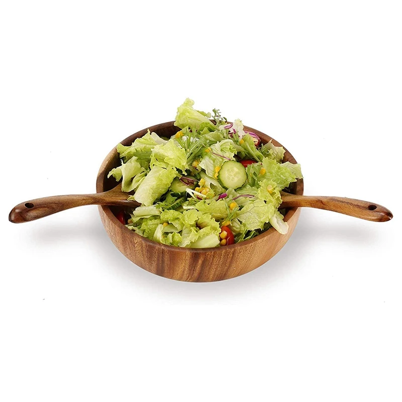 New 9.5 Inch Wood Bowl, Wooden Salad Bowl, Large Wood Bowl For Food, Fruits, Salads And Decoration