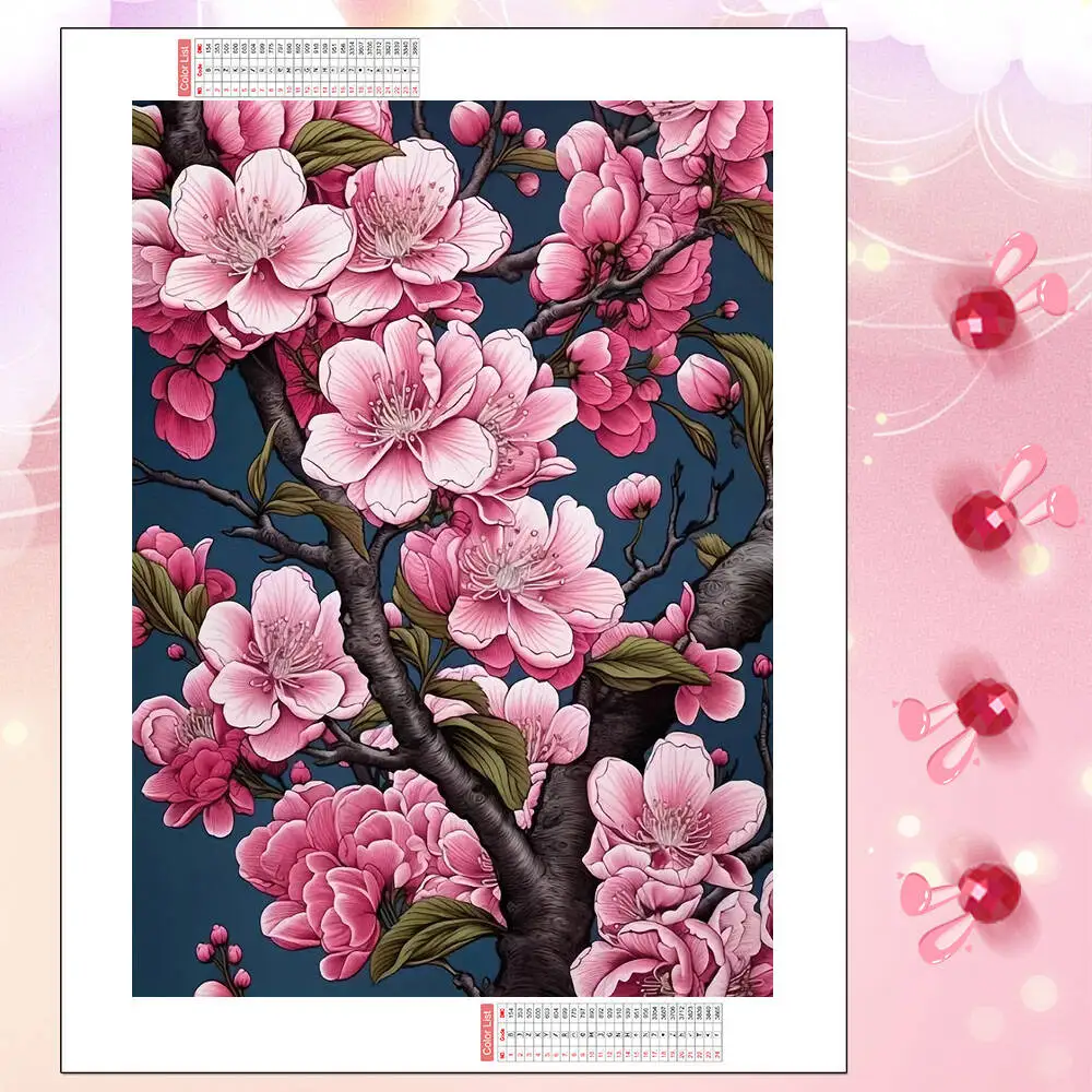 HUACAN Full Square Round Diamond Mosaic Plum Blossom Flower Diamond Painting Kit Wall Decor Living Room