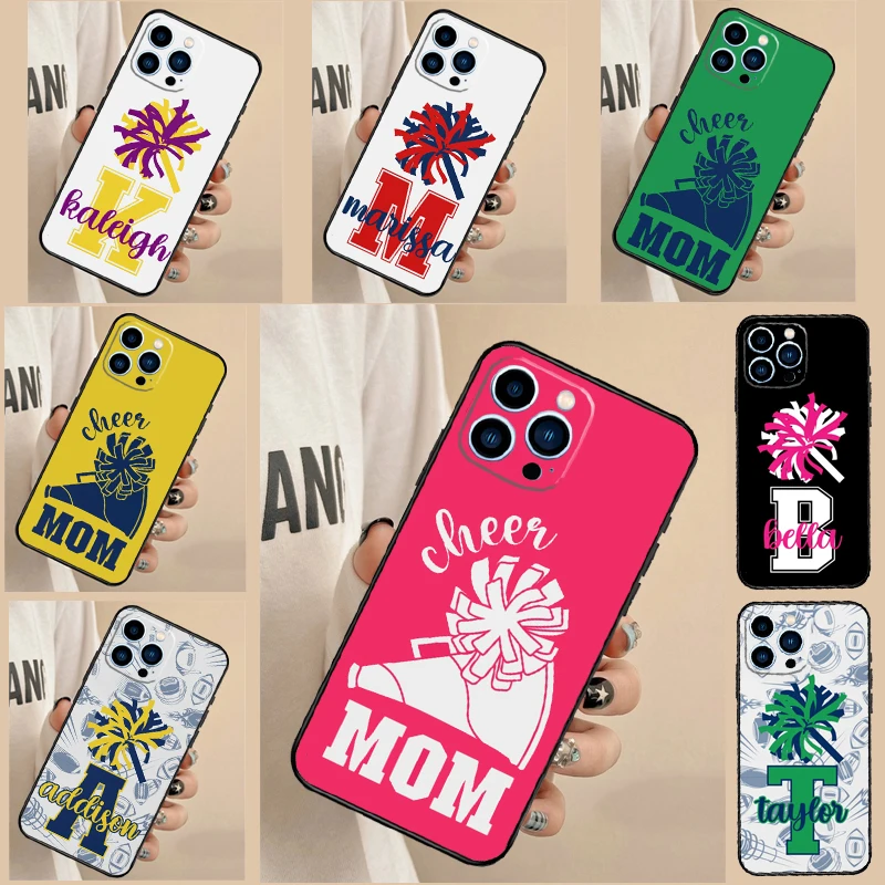 Personalised Football Cheer Moms Name Phone Case For iPhone 16 15 11 13 12 14 Pro Max 13 Mini 7 8 14 Plus XS Max X XR Cover