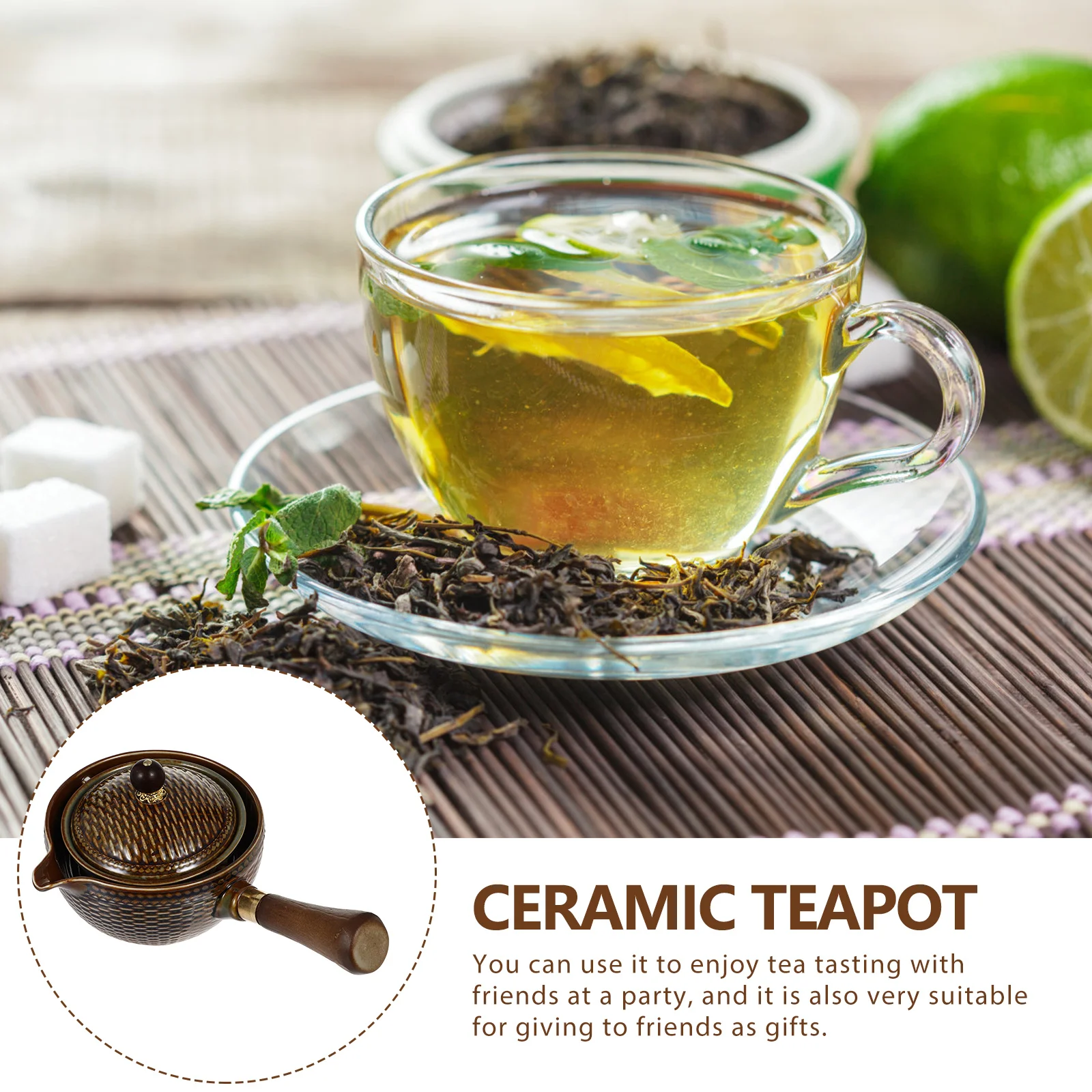 

1Set Retro Ceramic Teapot Set Automatic Brewing Function Stainless Steel Mesh Filter Desktop Teapot for Tea Steeping Gift Giving