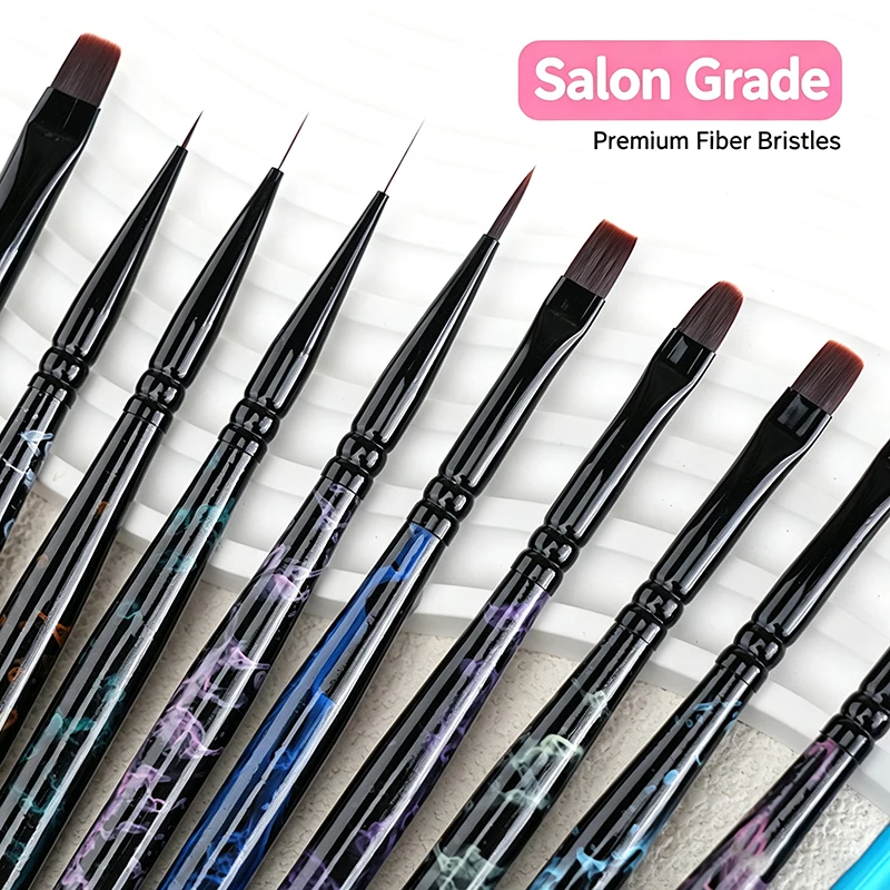 10Pcs Wood Handle Nail Art Brush Set Quality Fiber Hair UV Gel Liner Builder Painting Pen With Metal Cap Manicure Nail Art Tools