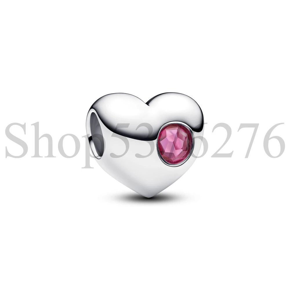 2025 925 Sterling Silver Bead March April June July Birthstone Heart Charm Fit Fashion Women Bracelet Bangle Gift DIY Jewelry