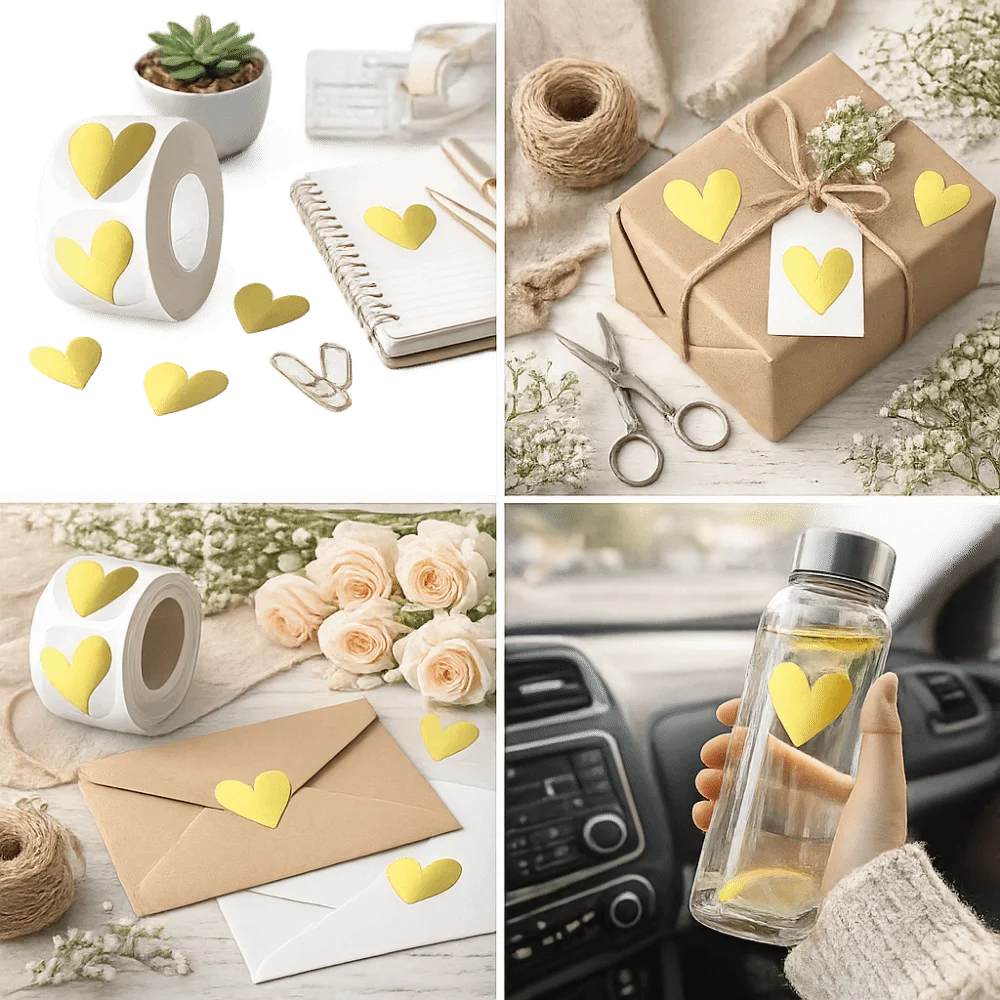 Transparent Heart Sticker Gold Color Heart Design Stationery Sticker Glowing Effect Waterproof Gift Decoration Sticker