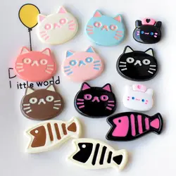 10Pcs New Cute Cartoon Little Fish, Cat Series Flat Back Ornament Jewelry Bows Accessories Free Shipping