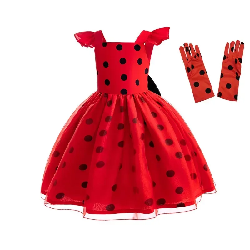 Halloween Lady Girls bug Birthday Party Dress wigs Earrings Retro Costume Kids Clothes Anime Black Dot Carnival Cosplay Sets