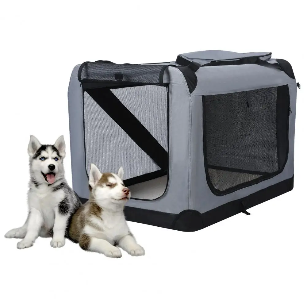 

Folding Pet Crate with Mesh Door Window, Portable Travel Collapsible Pet Cage, Medium Large Dog Cat Kennel with Zipper Pocket