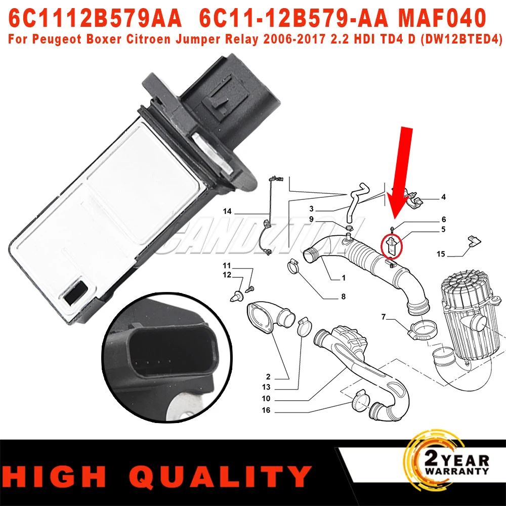 

Mass Air Flow MAF Meter Sensor For Peugeot Boxer Citroen Jumper Relay 2006-2017 2.2 HDI TD4 D 6C1112B579AA 6C11-12B579-AAMAF040