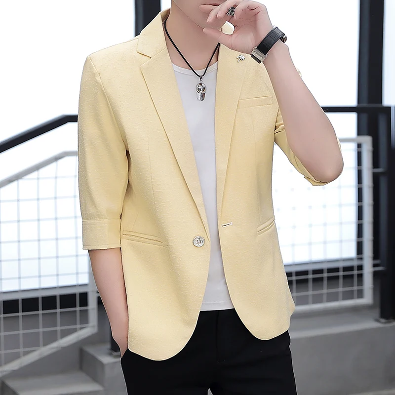 بدلة رجالية ضيقة غير رسمية ort Sve ملابس خارجية رفيعة من Jaet ملابس خارجية صيفية قابلة للتنشيب بزر واحد وطية صدر السترة بطول الوقوف