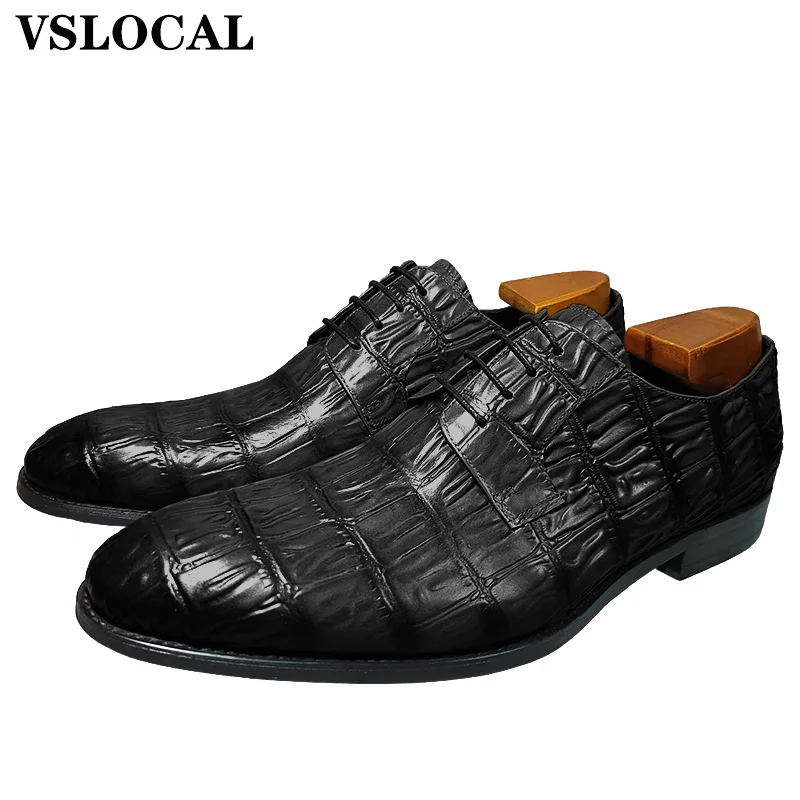 

Luxury Cow Leather Shoes Black Brown Crocodile Print Shoes Lace Up Casual Mens Dress Wedding Party Derby shoes for men