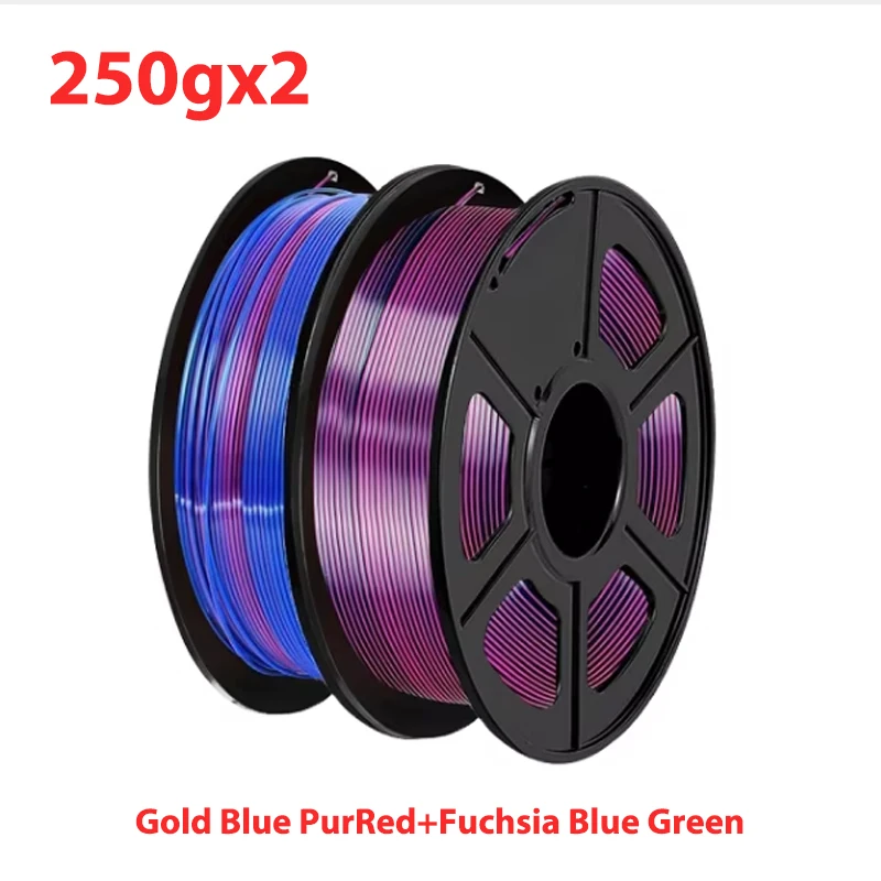 250Gx2 Three Color PLA Silk Filament for 3D Printer Printing Magic Sublimation Duotone 10M Silk Gold Blue PurRed Material 1.75MM