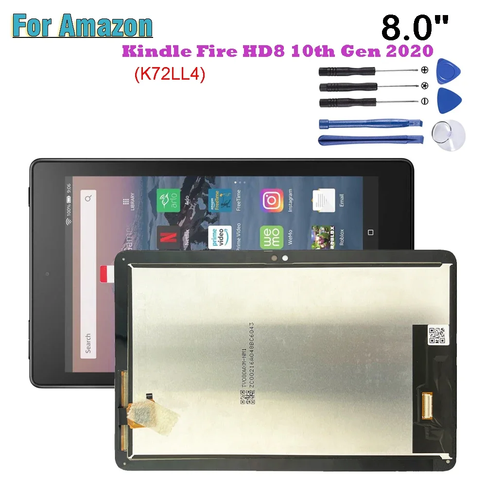 

8.0" NEW For Amazon Kindle Fire HD8 10th Gen 2020 K72LL4 LCD Display Touch Screen Digitizer Glass Assembly Repair Parts