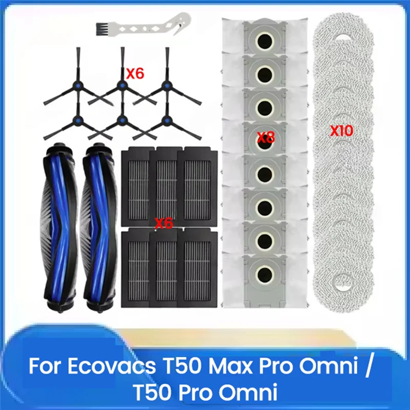 

33 шт. для Ecovacs Deebot T50 Max/T50 Pro/T50 Omni/T50 Pro Omni/T50 Max Pro Omni запасные части щетка-фильтр мешок для пыли швабра