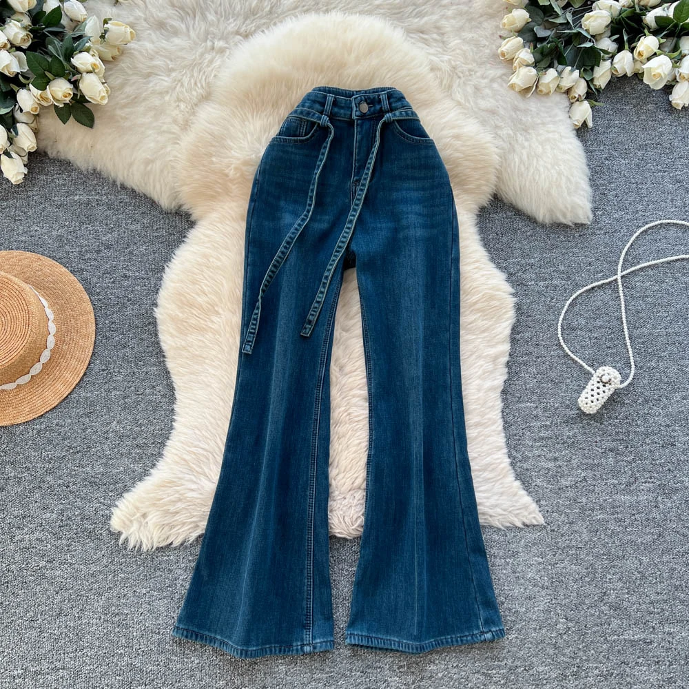 Chic Casual Donna Fasce eleganti Pantaloni vintage a vita alta Moda autunno Femme Abbigliamento donna