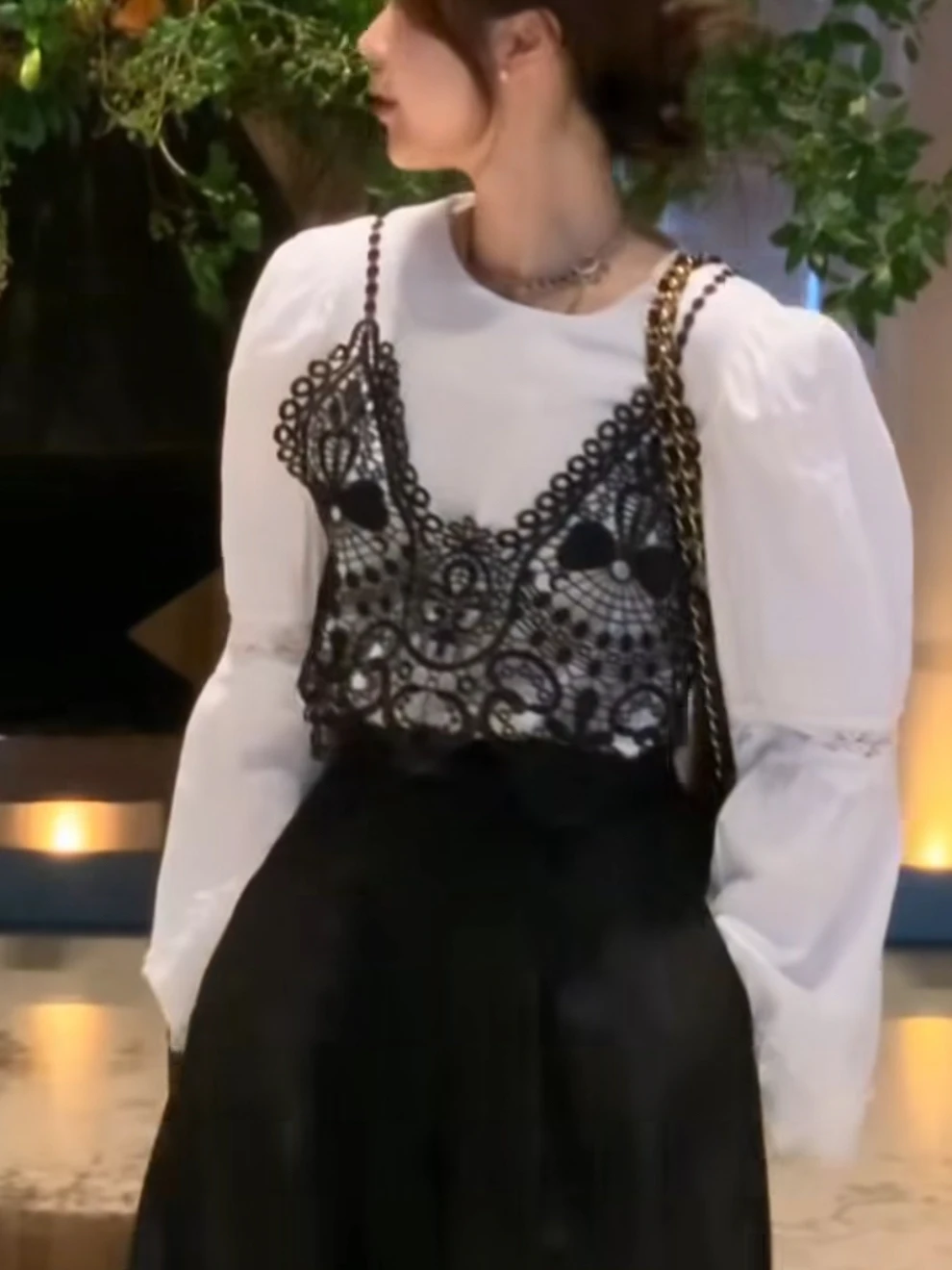 

Женская майка с шикарной кружевной отделкой Csole Sle Bubble Sve irt, комплект из двух предметов, корейский Faion Long Sve, другой материал