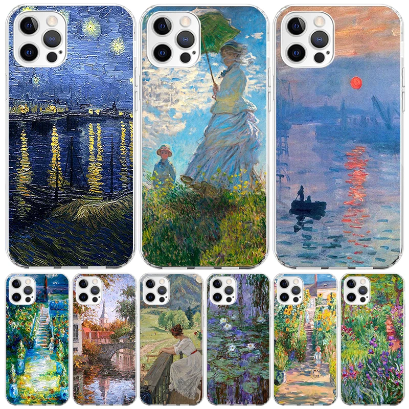 Claude Monet Garden Lotus Bridge Case Phone Cover for Apple iphone 16 15 14 13 12 Mini 11 Pro Max 16E X XS XR 7 Plus 8 + SE 2020