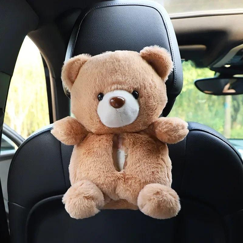 Car Tissue Box Plush Cute Cartoon Bear Duck Seat Back Hanging Drawer Cover Lady Car Creative Decor Tissue Box
