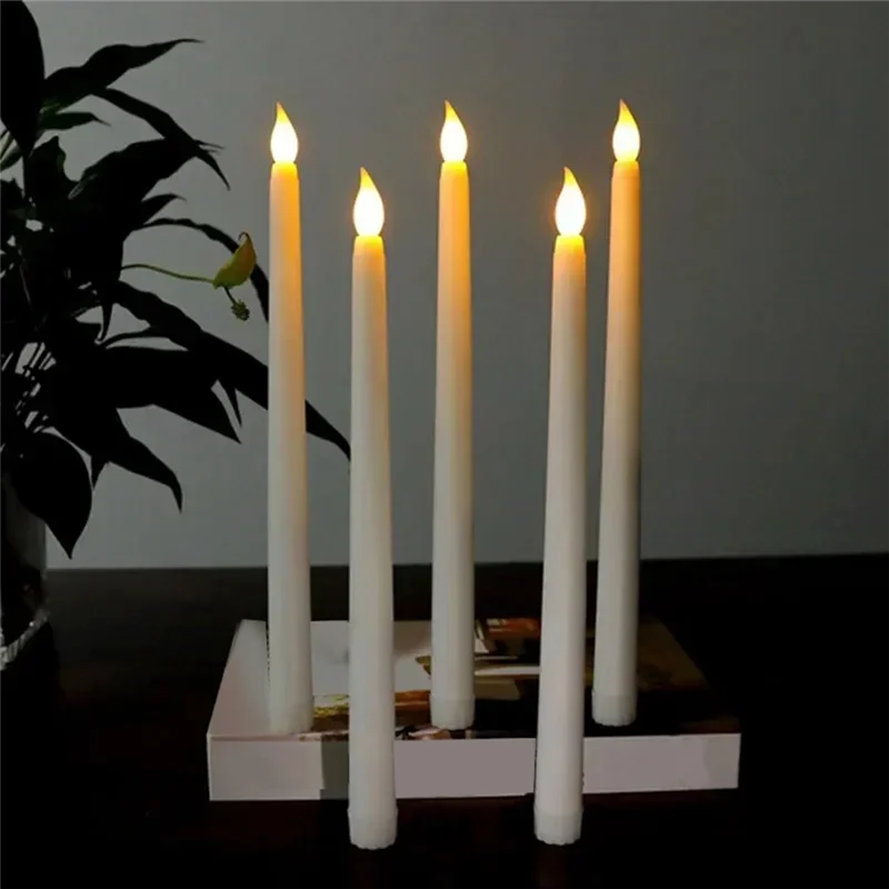PORK-Long Flameless LED Christmas Pointed Candle Light Battery Powered Flickering Church Light For Home Decorations