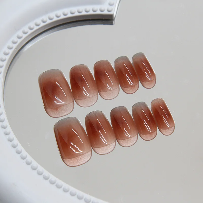 24 Uds. Uñas postizas de Ballet baratas, uñas postizas para manicura con pegamento, rubor corto degradado, prensa extraíble en uñas para niñas, auto-uniclo