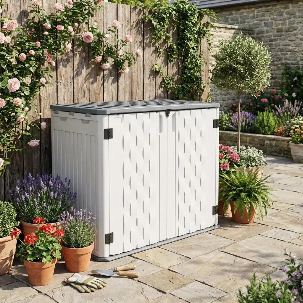 35 Cu ft Waterproof Outdoor Resin Storage Box for Patio Tools, Cushions, Lawn Mower & Garbage Cans, Customized