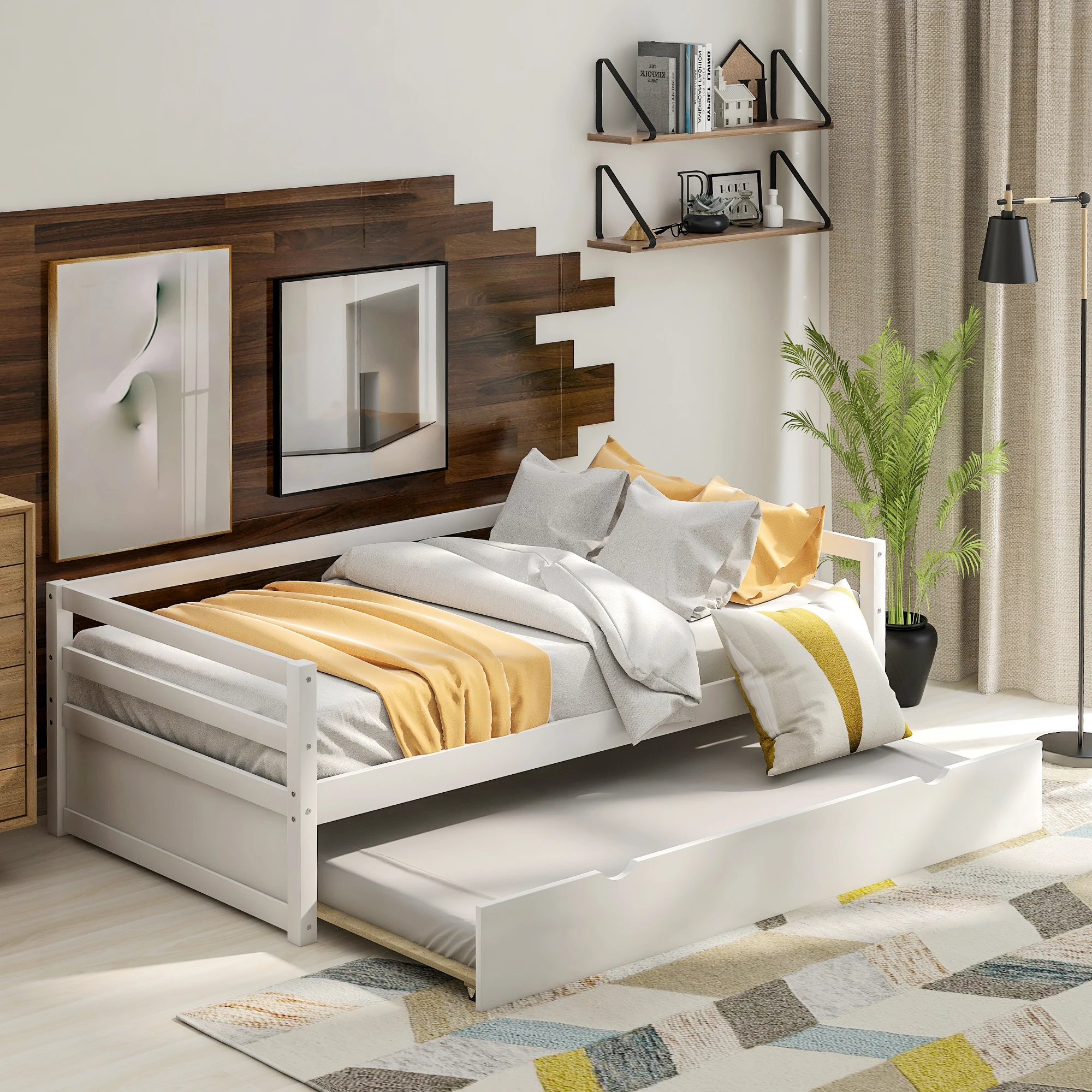 

White Twin Daybed with Trundle Frame Set 79.50x83.40x30 in.