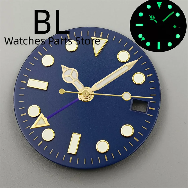 BLIGER 29mm GMT Watch Dial And  Gold Hands With Gold GMT Text Gold Index Green Luminous For NH34 Movement Black Green White Blue