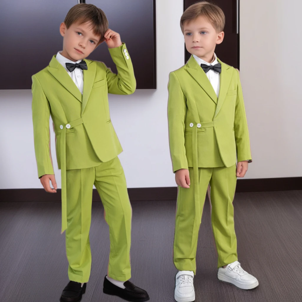

Формальные пиджаки, брюки, комплект одежды, костюмы для мальчиков на свадьбу, зеленая повседневная детская одежда для выступлений от 3 до 14 лет, дети подростков